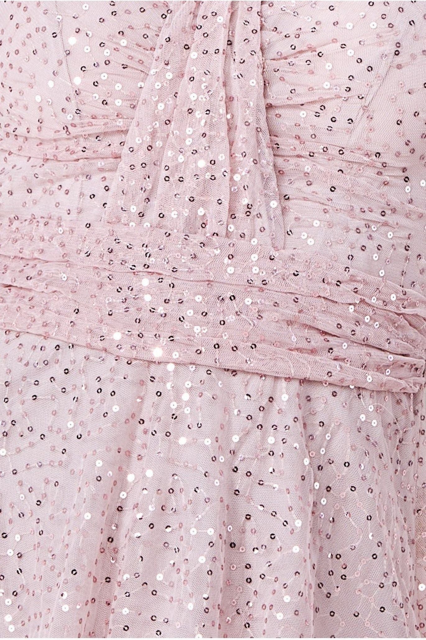 Bandeau Sequin & Mesh Maxi Dress - Blush DR2755