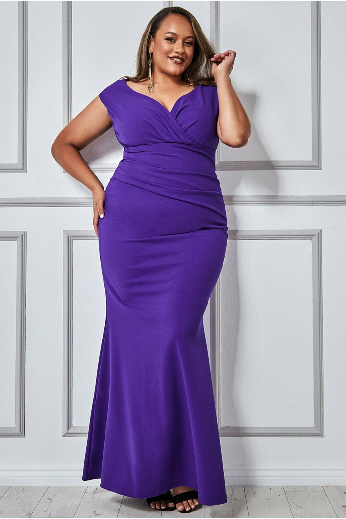Bardot Pleated Maxi Dress - Purple