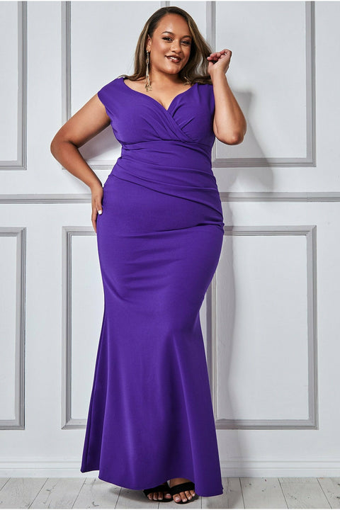 YOURS LONDON Plus Size Purple Lace Wrap Pleated Maxi Dress