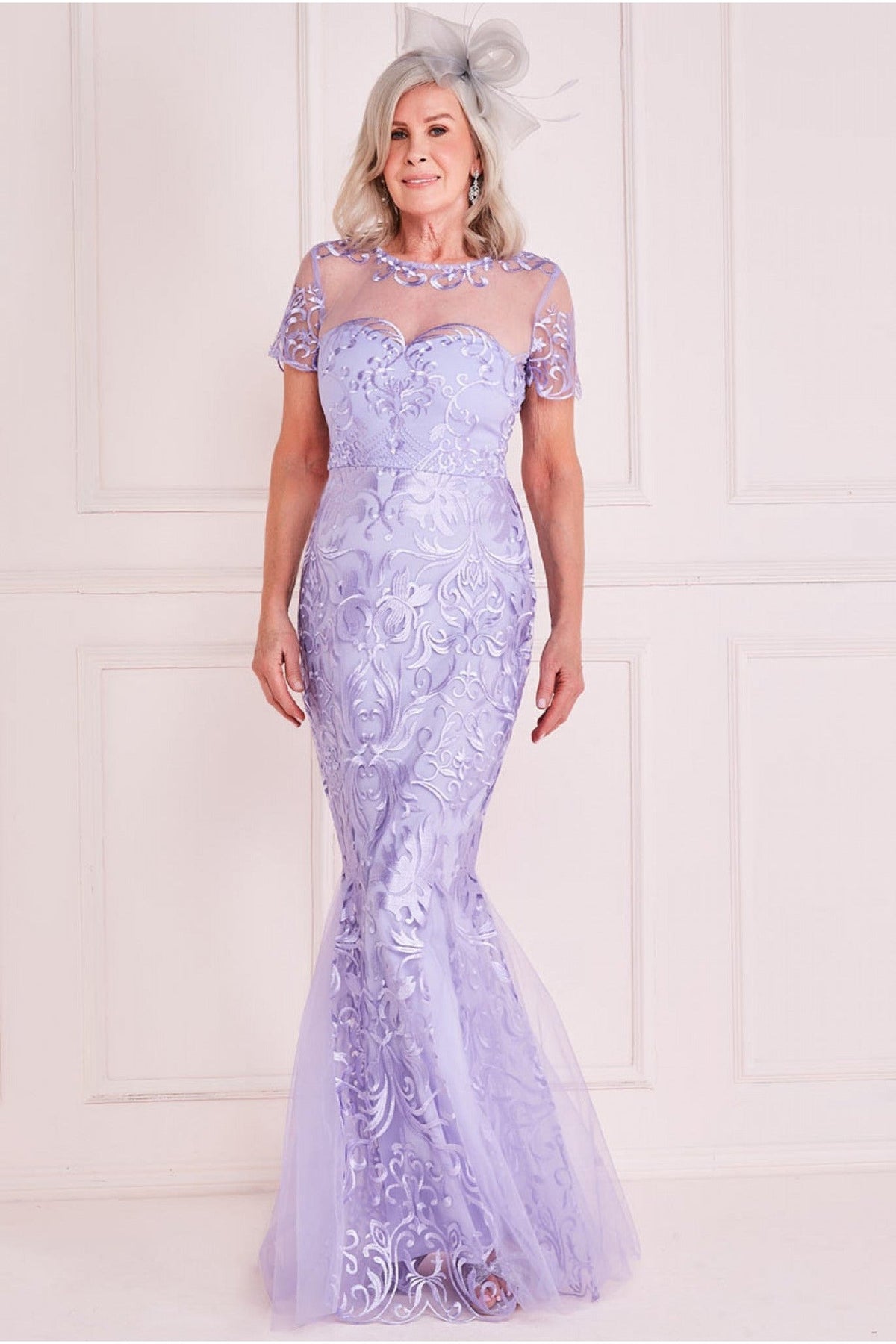 Embroidered Lace Maxi With Scalloped Hem - Lilac DR3253M