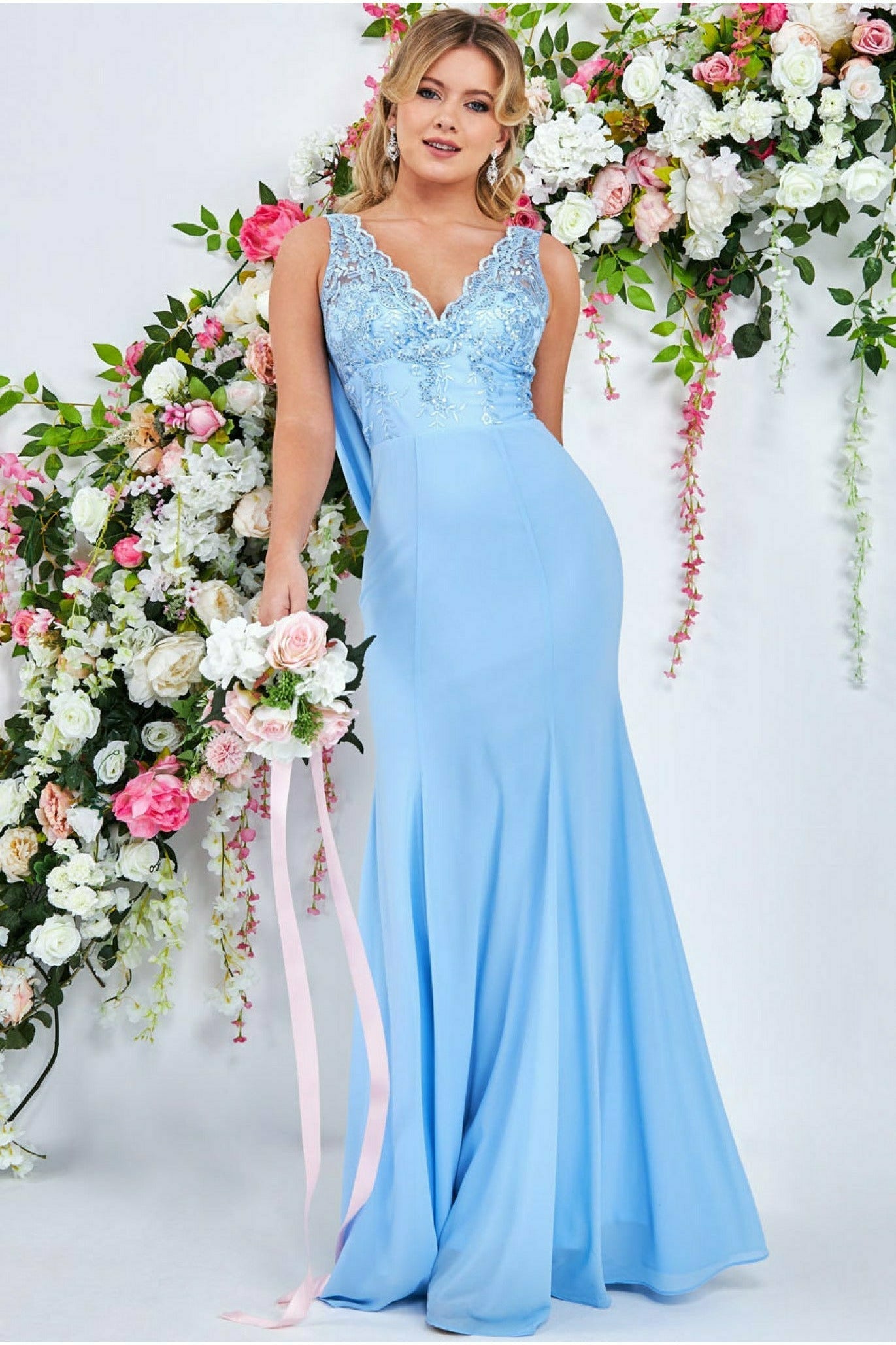 Cowl Back Chiffon Maxi - Dusky Blue DR3316