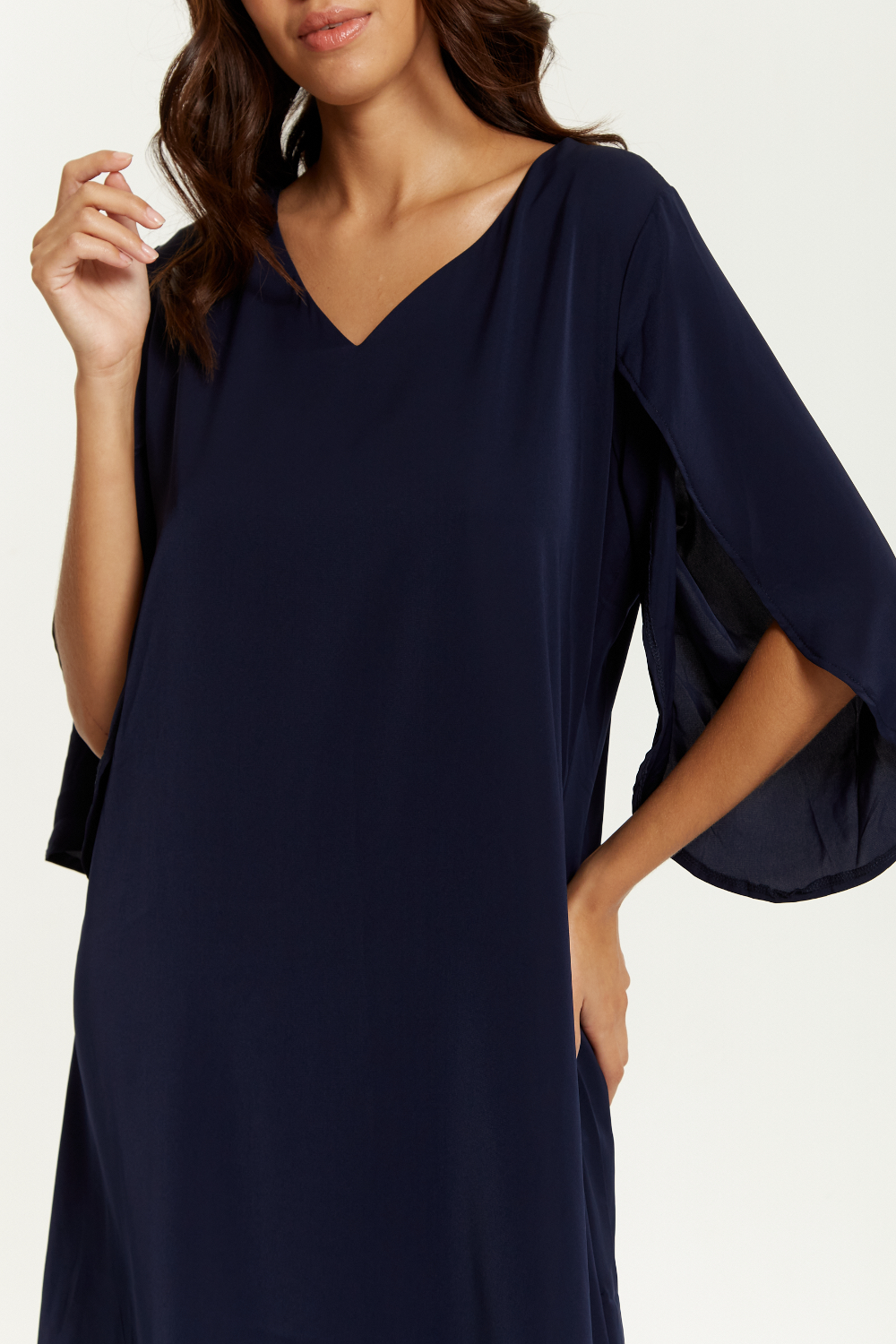 Oversized V Neck Tunic with Split Sleeves in Navy GLR FASHION NETWORKING