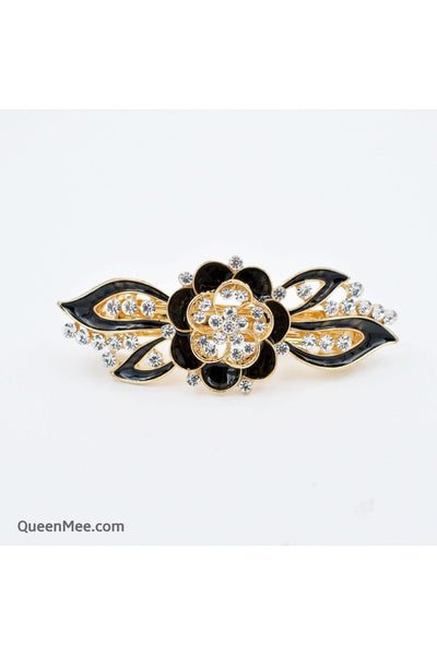 Black - Flower Hair Clip In Enamel by QueenMee Accessories