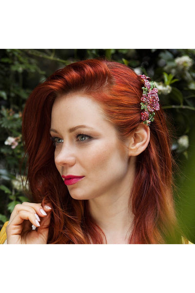 Pink - Flower Hair Clip With Diamante by QueenMee Accessories