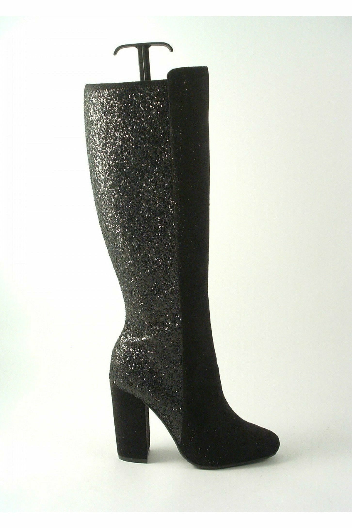 Tall Glitter Panel High Heeled Black Boots DivineKeisha1623