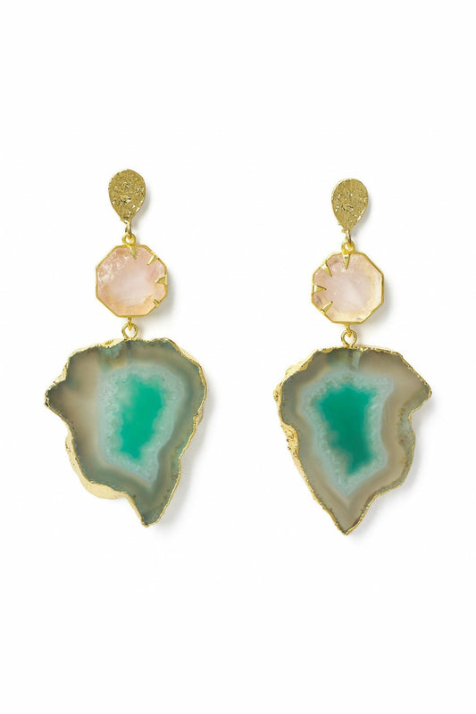 'Hold On' Rose Quartz Green Earrings EX2