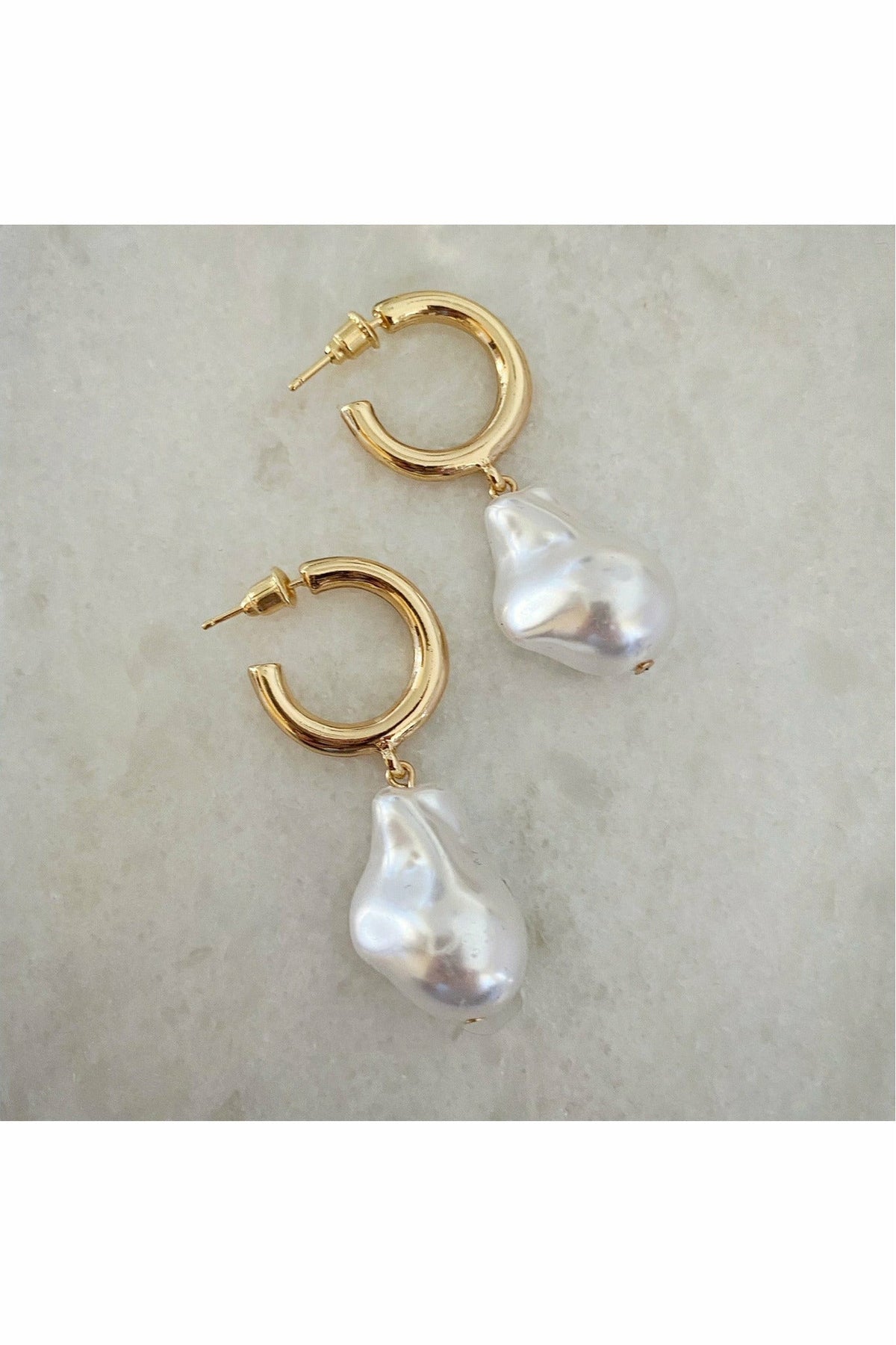 Gold Pearl Dangle Hoop Earrings PEARLHOOP