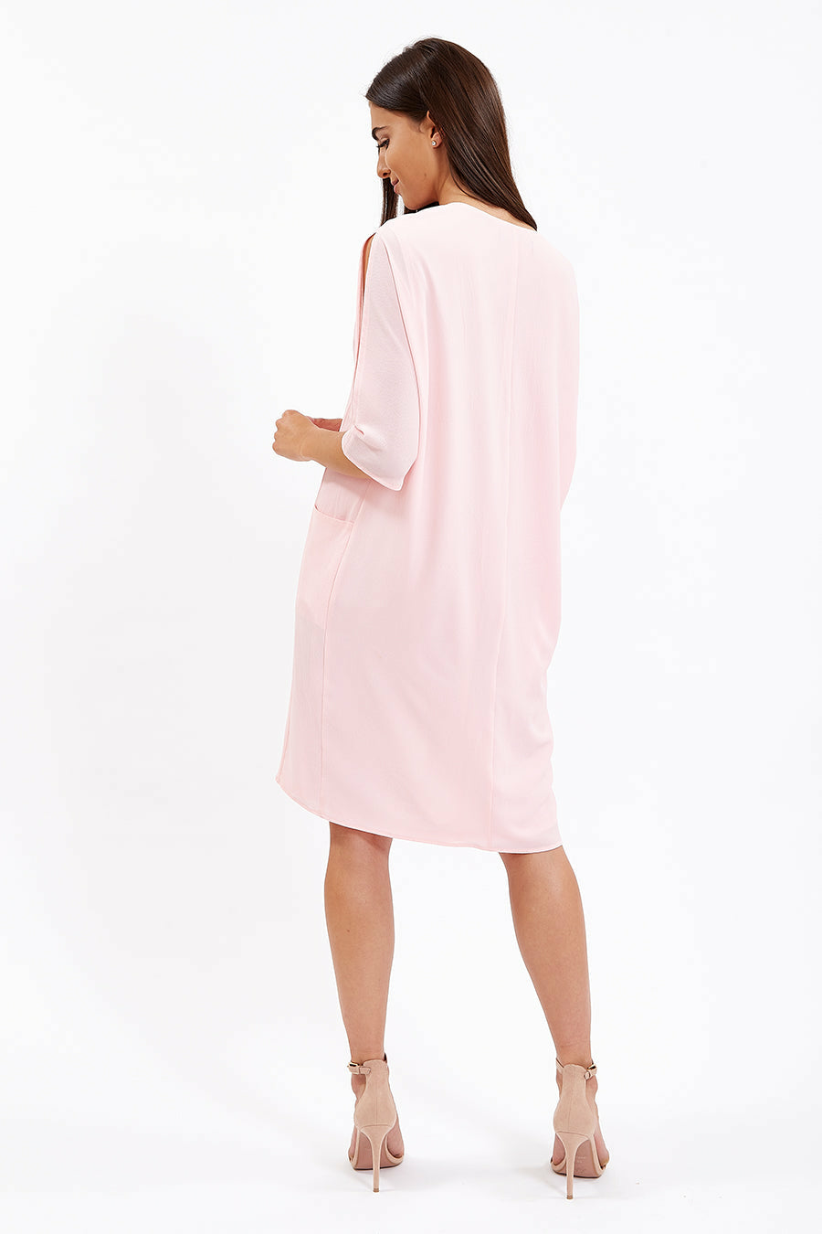Divine Grace Pink Relaxed Fit Midi Dress With Pockets Divine Grace