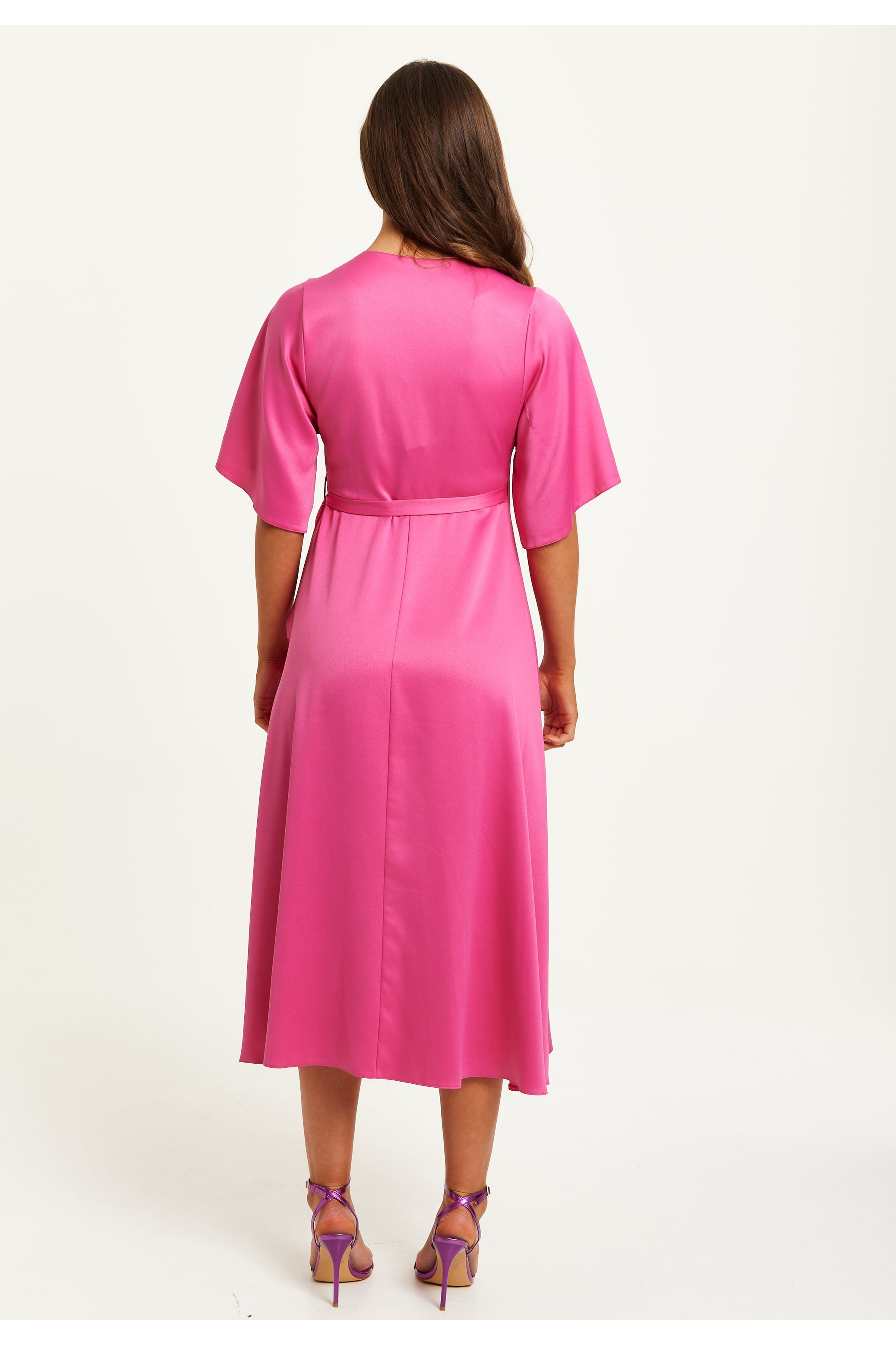 Pink Midi Wrap Dress With Kimono Sleeves C10-LIQKM002