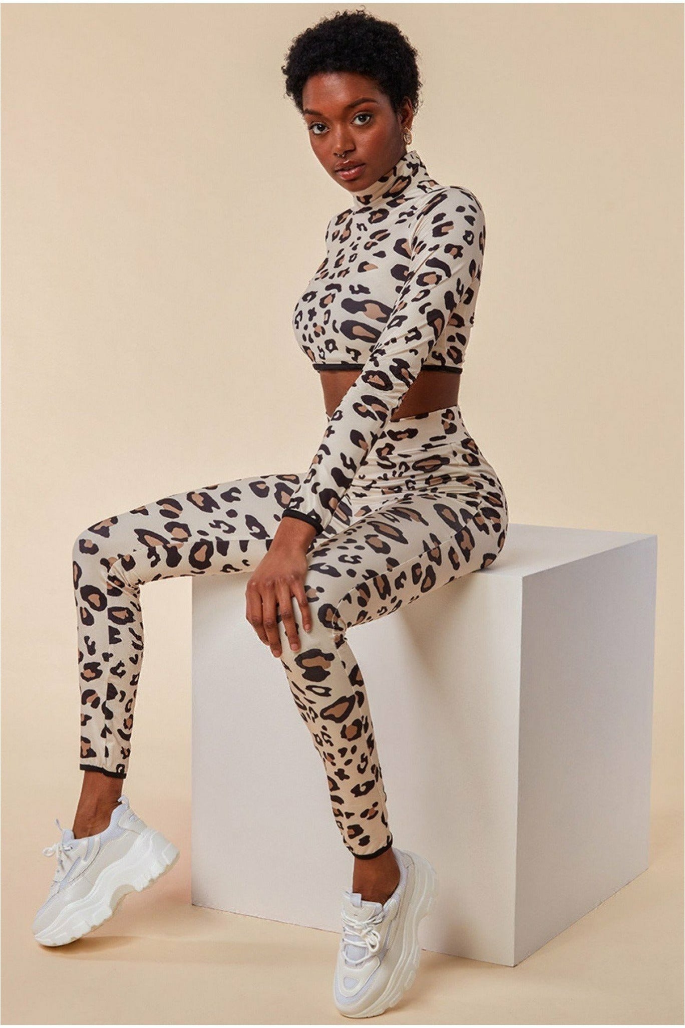 Leopard Print Crop Top&legging Lounge Set - Brown TS6