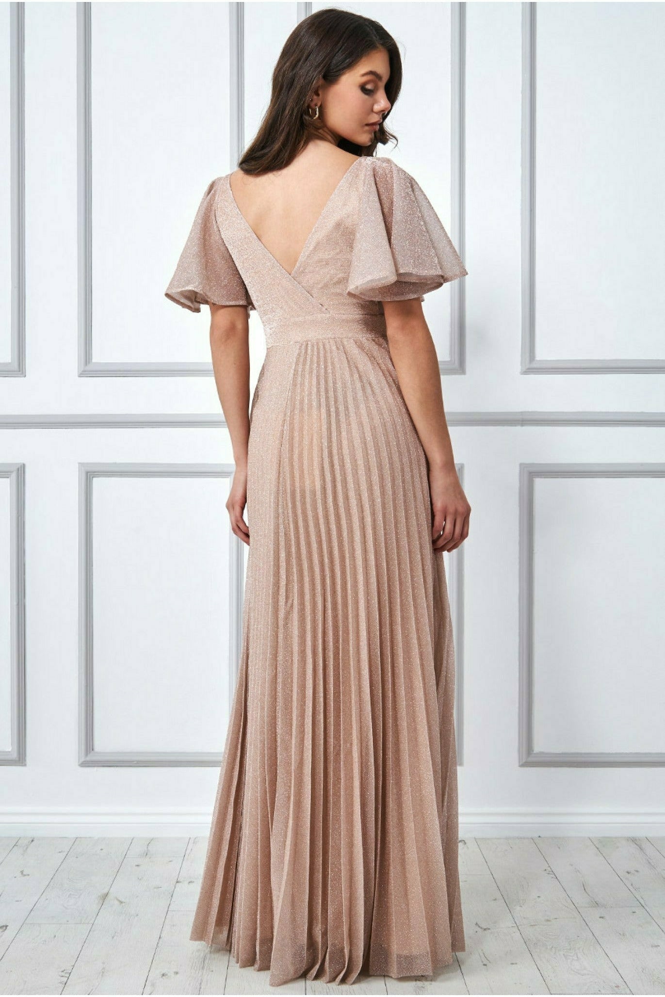 Lurex Pleated Maxi Dress - Pink DR2568