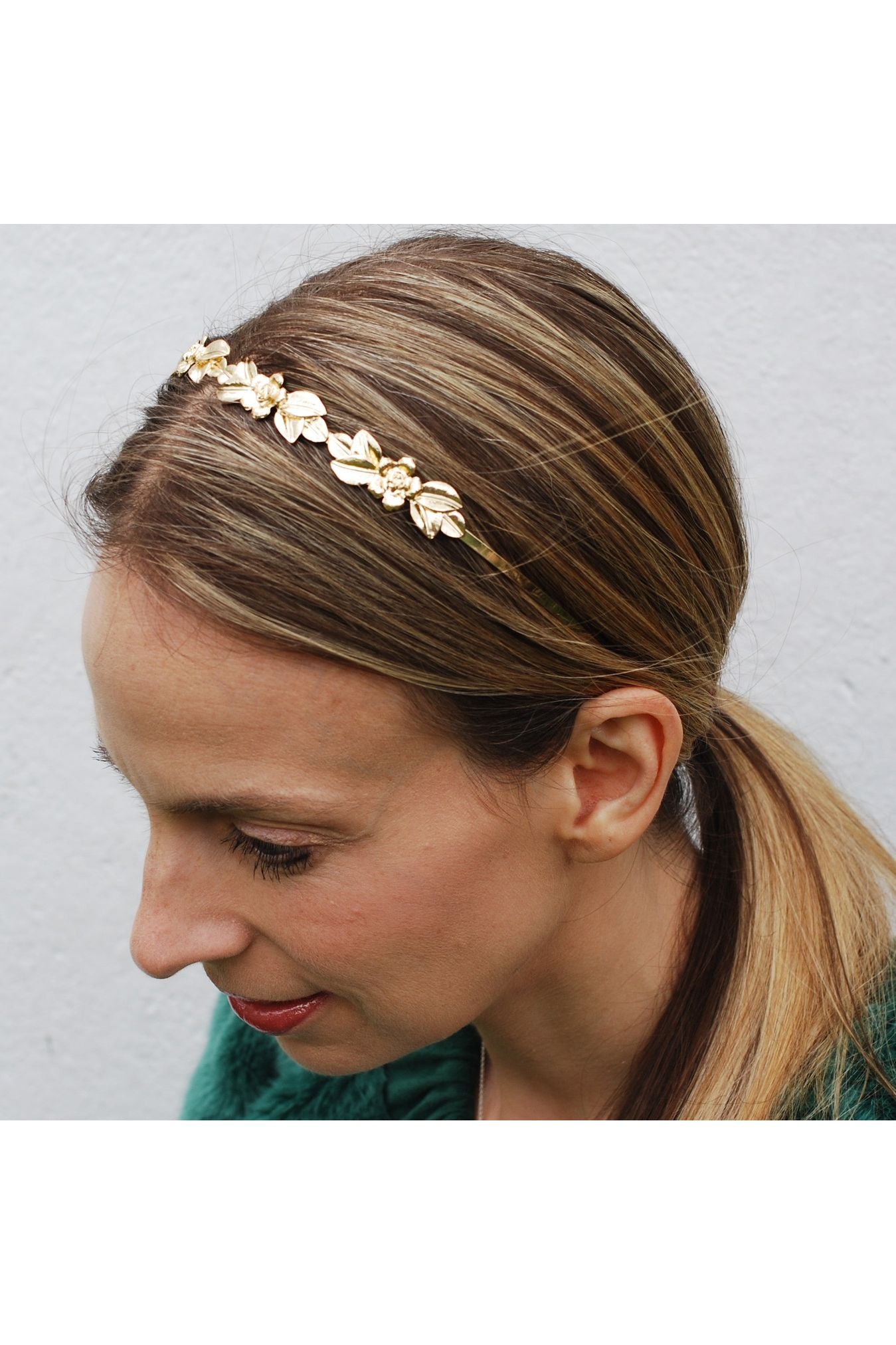 Flower Headband Wedding Hair Accessory Silver Hairband Gold Alice Band alice_flowers-gold