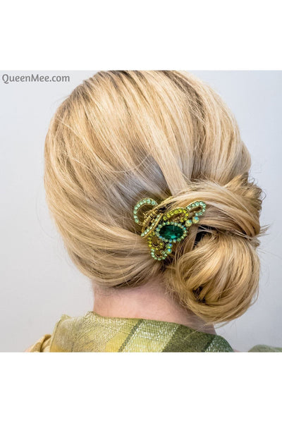 Green - Green Hair Claw Clip With Gems by QueenMee Accessories