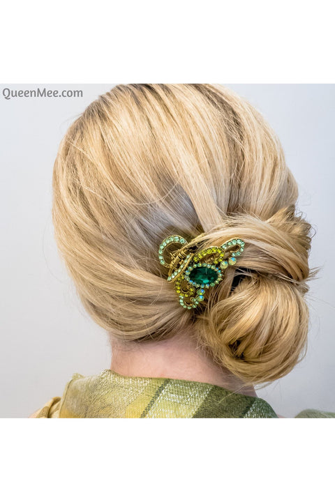 Green Hair Claw Clip With Gems by Queenmee Hair Accessories