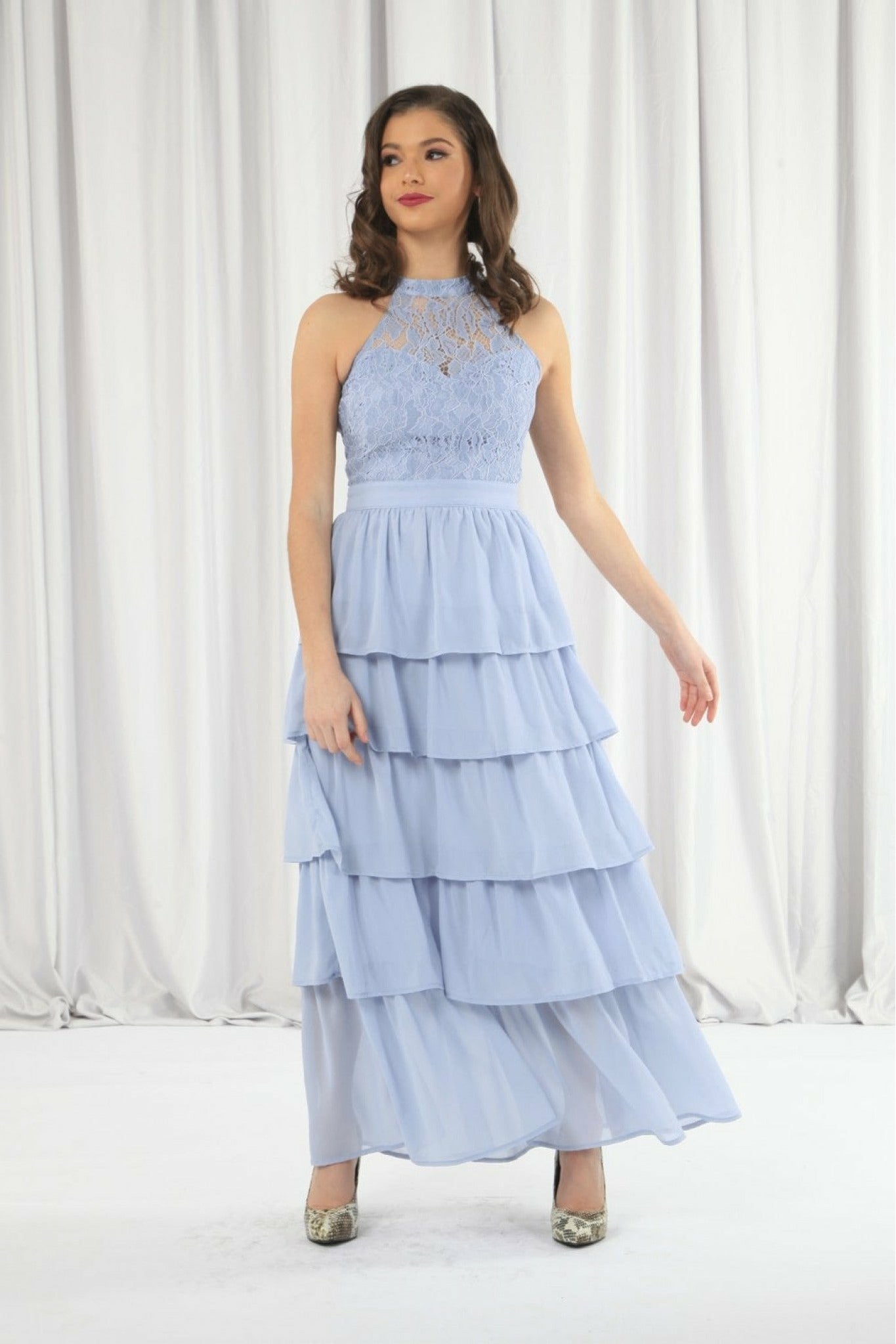 Light Blue Tiered Bridesmaid Dress Double Second