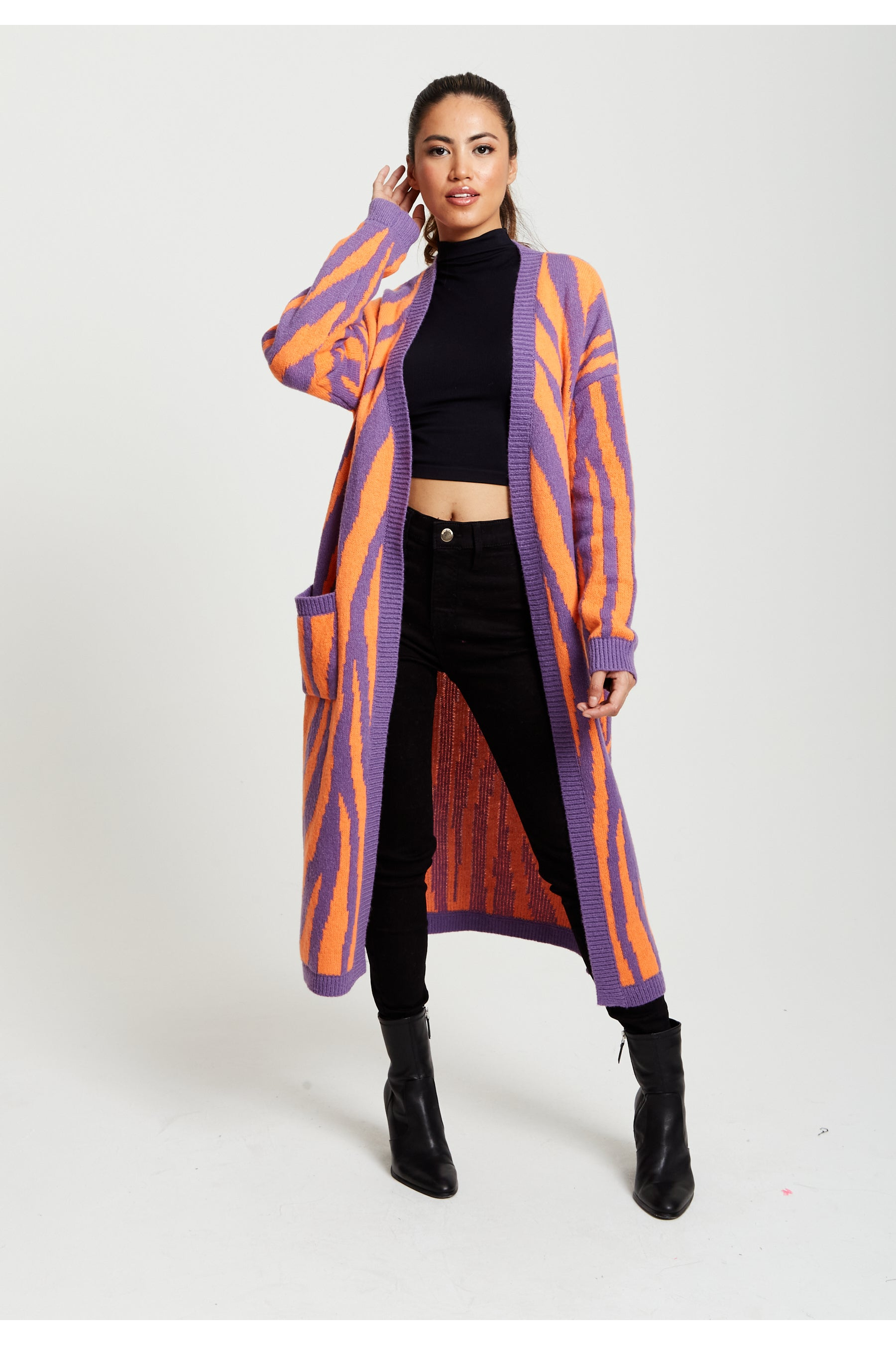 Longline Cardigan In Orange And Purple D1-LIQ220204