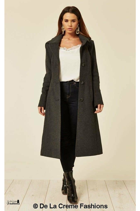 Wool Blend Hooded Mid Length Coat by De La Creme Fashions