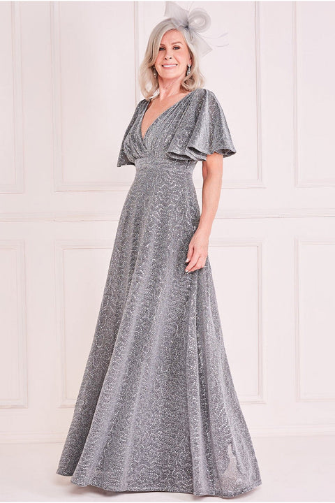 Lurex Sequin Flutter Sleeve Maxi - Silver DR3680M