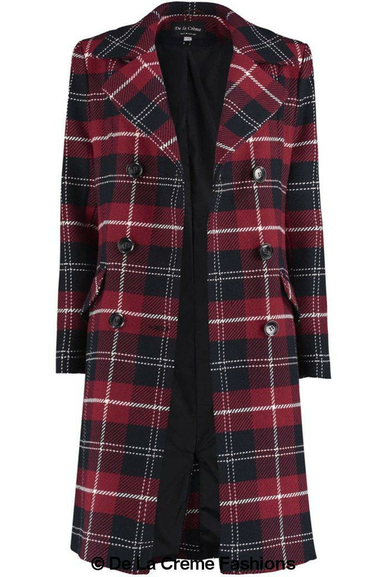 De La Creme - Womens Tartan Check Double Breasted Coat De La Crème
