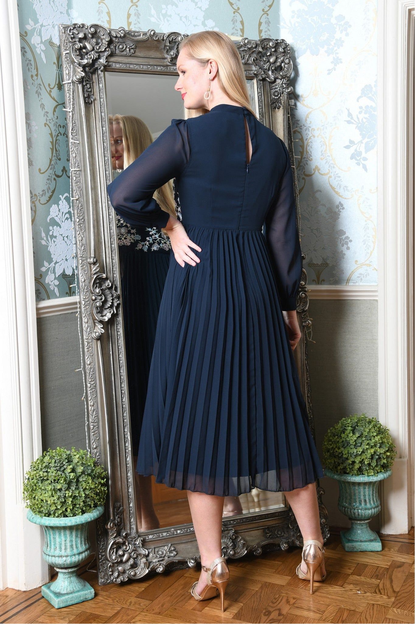 Navy midi shop dress uk