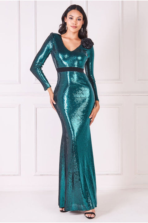 detachable skirt evening dresses 2020 sequin appliqué green elegant long  sleeve evening gown formal dress | Evening dresses with sleeves, Long  sleeve evening gowns, Long sleeve evening dresses