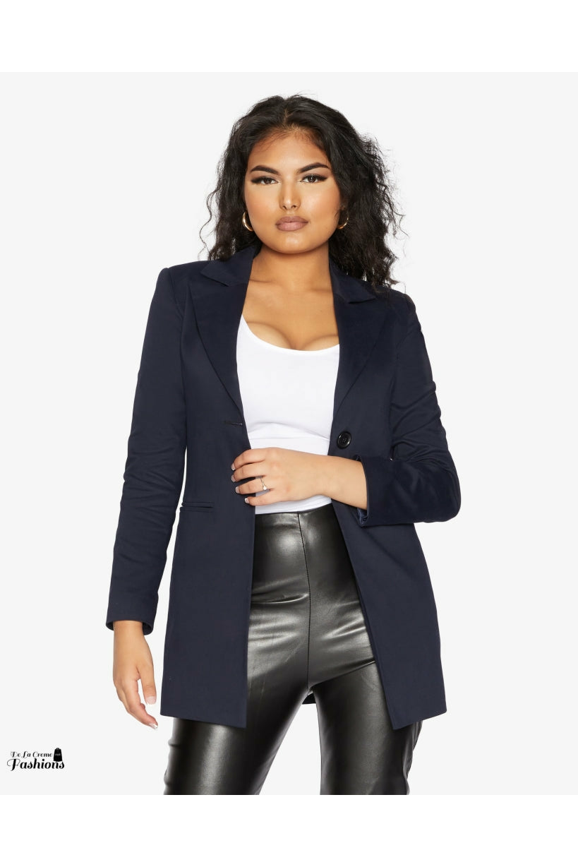 De La Creme Womens Collared Formal Longline Blazer De La Crème