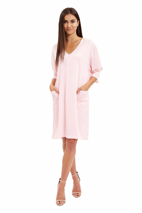 Pink Relaxed Fit Midi Dress With Pockets by Liquorish