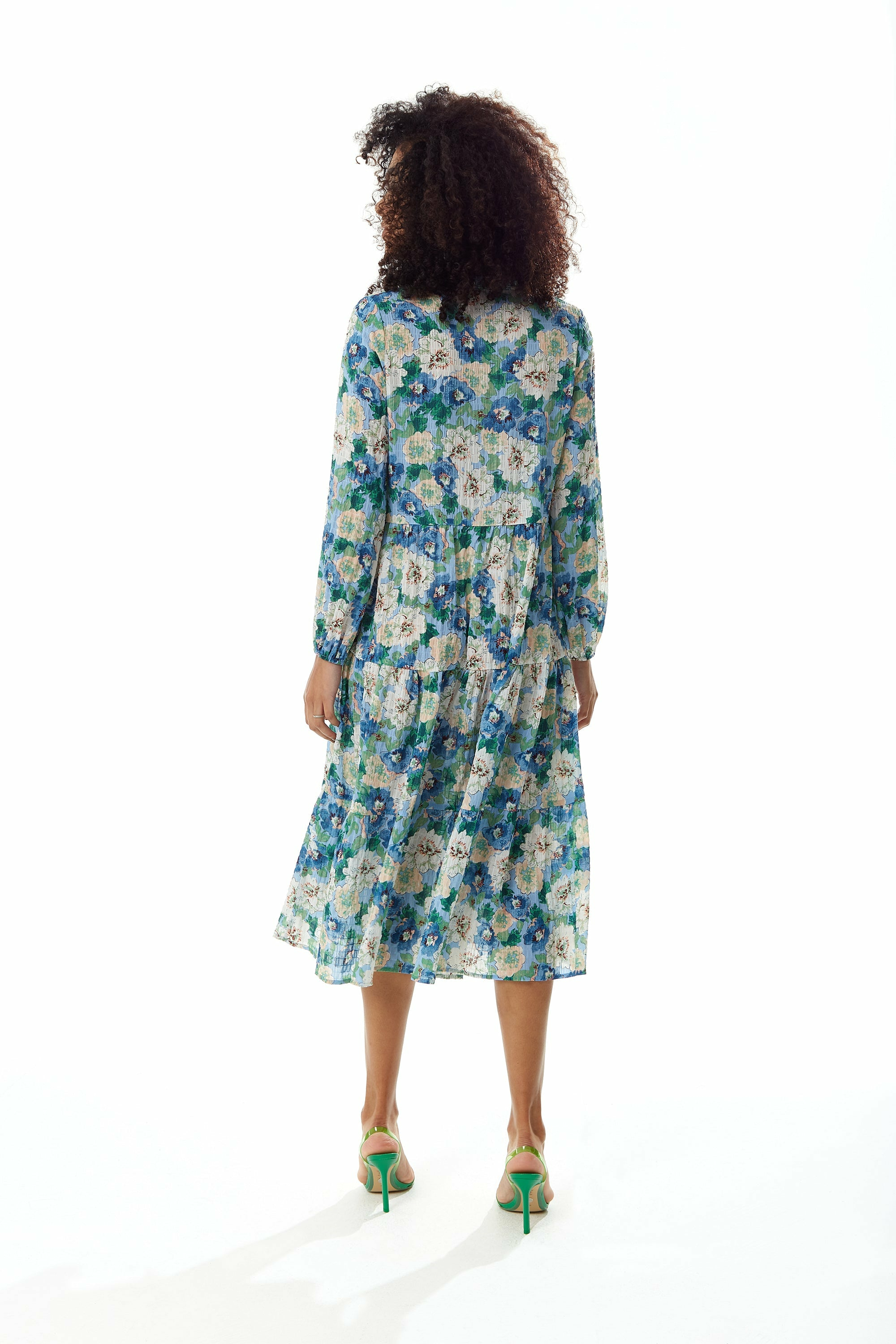 Divine Grace Blue Floral Midi Smock Dress LIQ22SS014C
