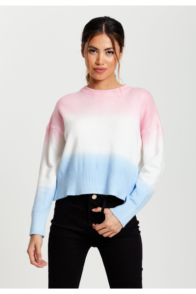 Multicolour - Ombre Pattern Jumper In Pink, White And Blue by Liquorish