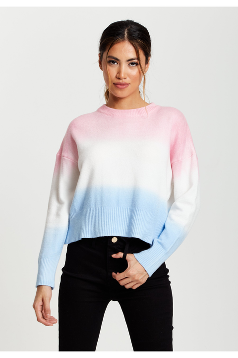 Ombre Pattern Jumper In Pink, White And Blue by Liquorish