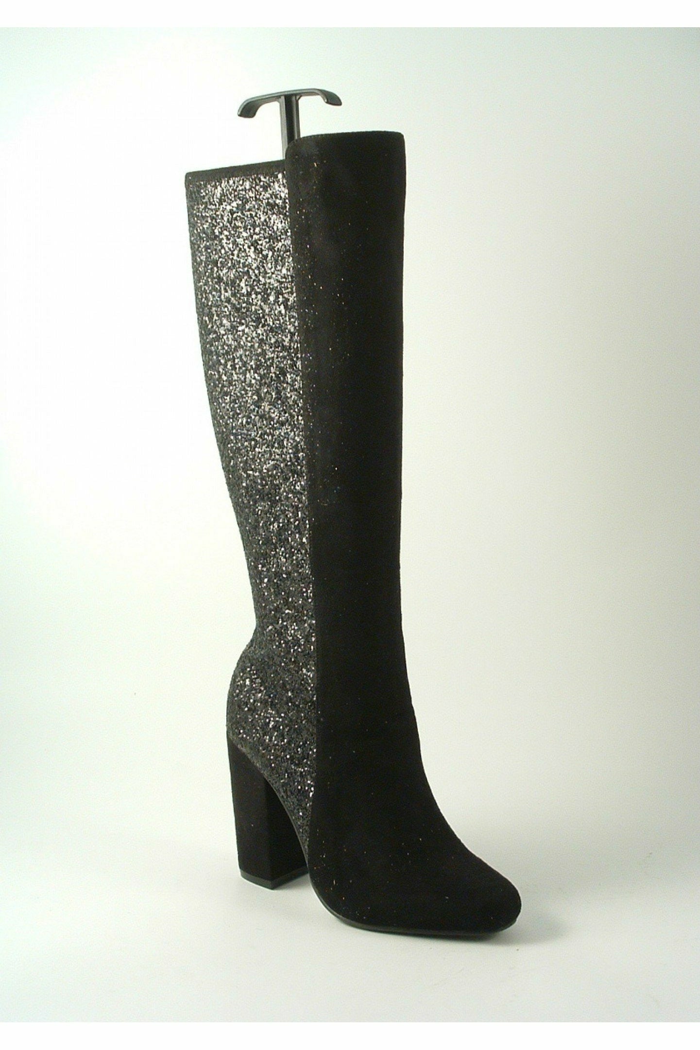 Tall Glitter Panel High Heeled Black Boots DivineKeisha1623