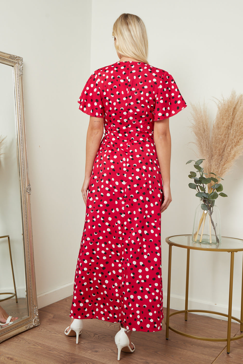 Wrap Front Maxi Dress In Red & Black LL5115RPD