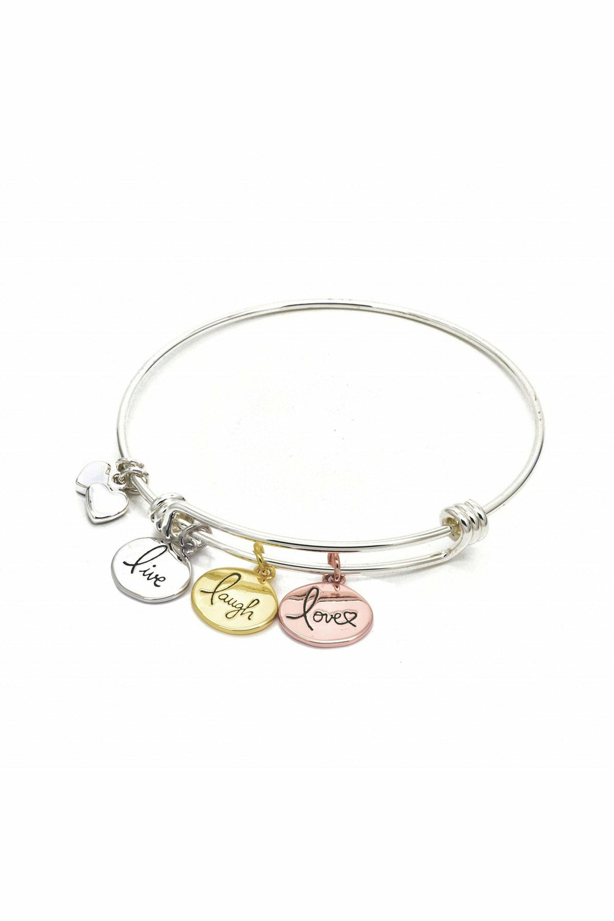 "Live, laugh, love" bangle in silver White Leaf