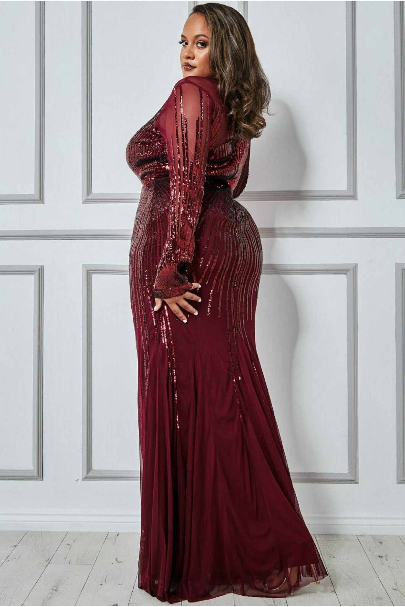 Shooting Star Sequin Maxi Dress - Wine DR3276P