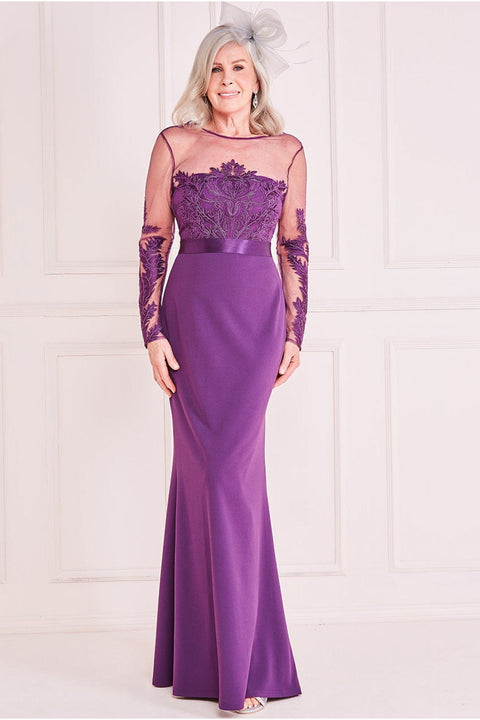 Embroidered Bodice Scuba Maxi - Purple DR3291M