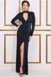 Goddiva High Neck Keyhole Thigh Split Maxi Dress - Navy