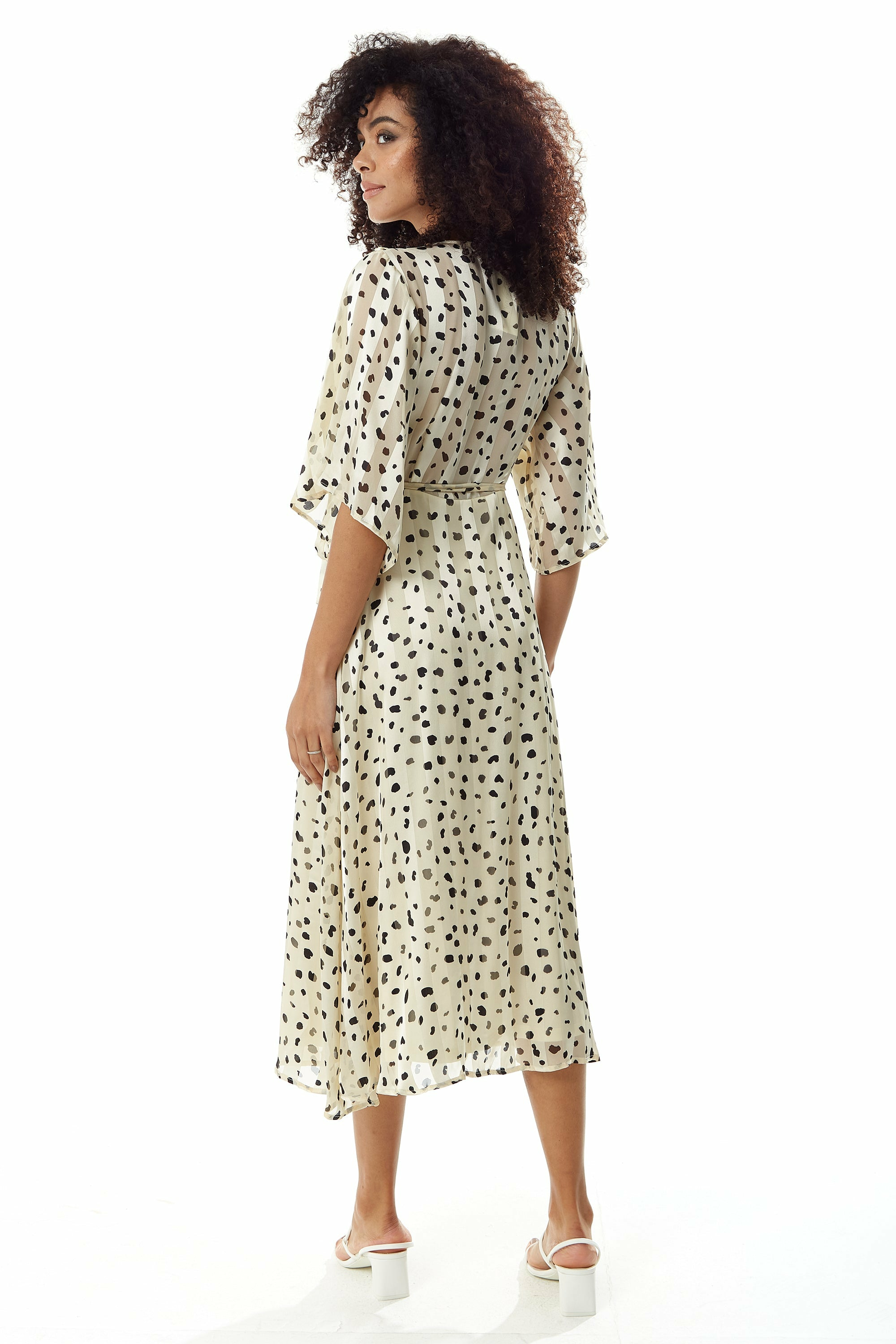 Animal Print Midi Wrap Dress In Cream B1-23-EH2391-CC