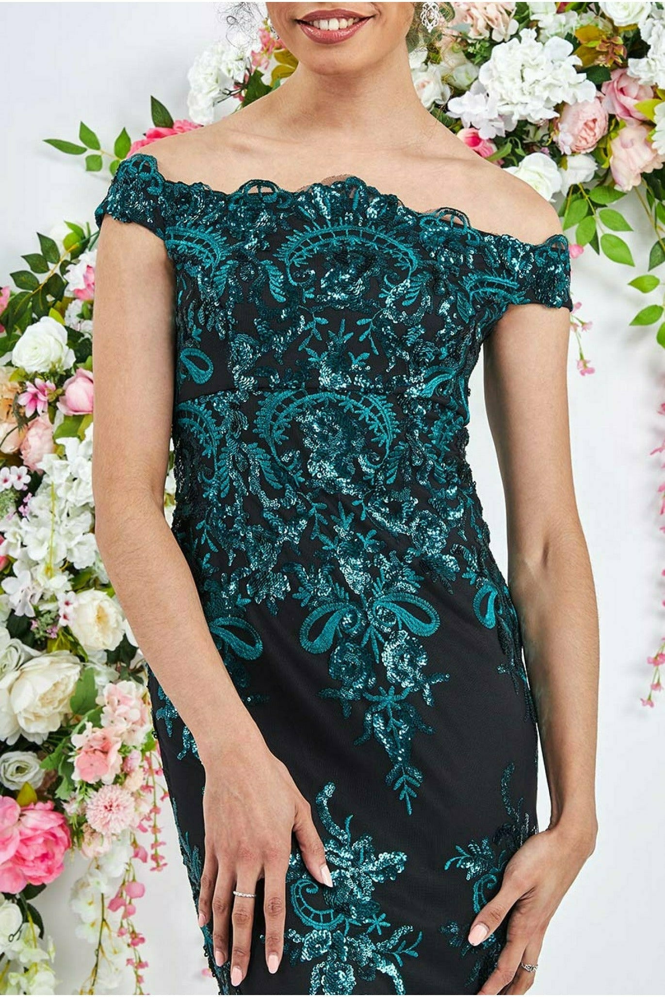 Bardot Sequin Embroidered Maxi Dress - Emerald Green DR1254A