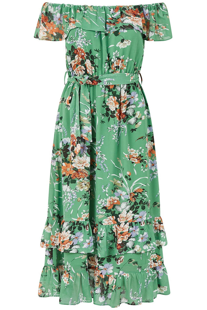 Mint Floral Bardot Dress YM3068B