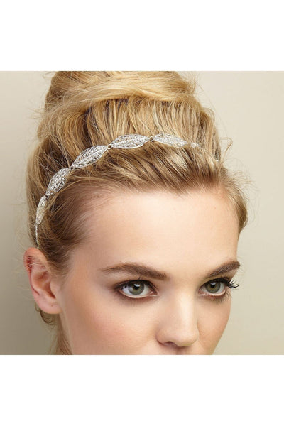 Silver - Leaf Headband With Elastic by QueenMee Accessories