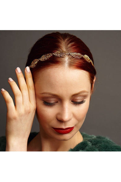 Gold - Leaf Headband With Elastic by QueenMee Accessories