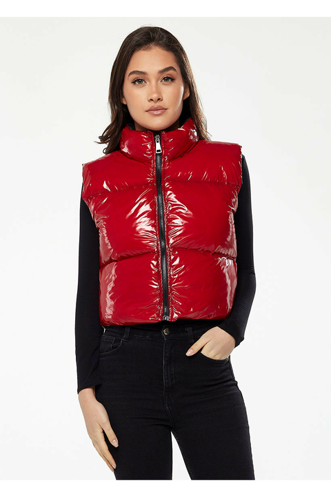 Wet Look Gilet In Red LIQ203