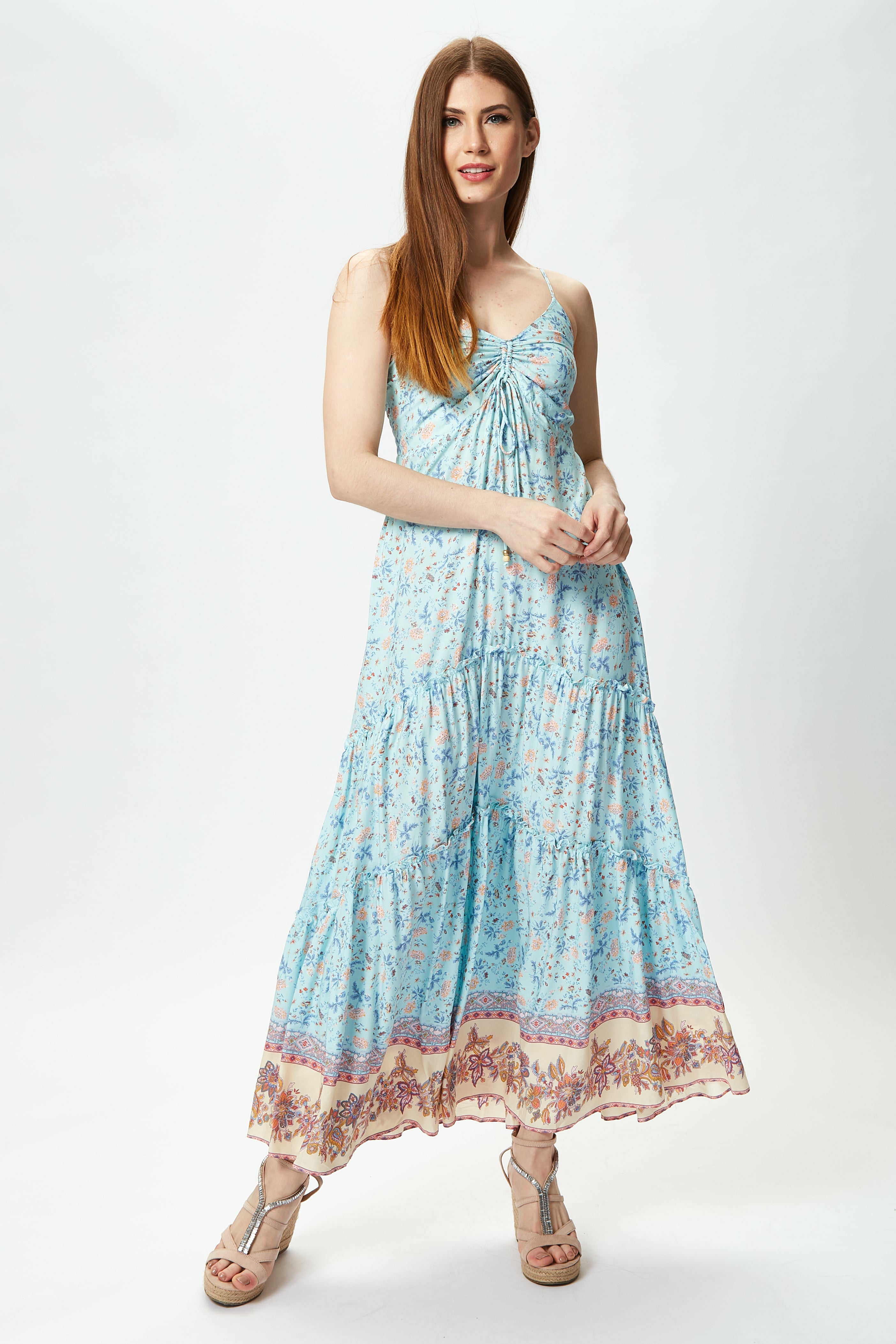 Light Blue Floral Cami Maxi Dress LQ21W0005