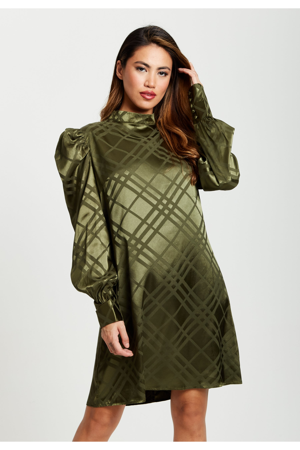 Check Jacquard Mini Dress With High Neck D7-LIQ22-304K