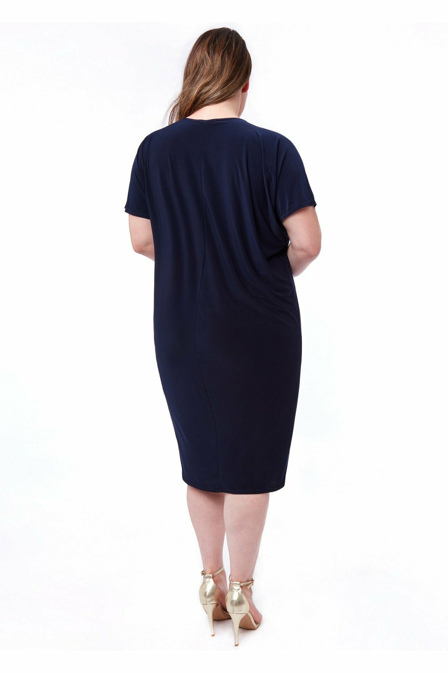 Slouchy Short Sleeve Midi With Round Neck - Navy DR3090