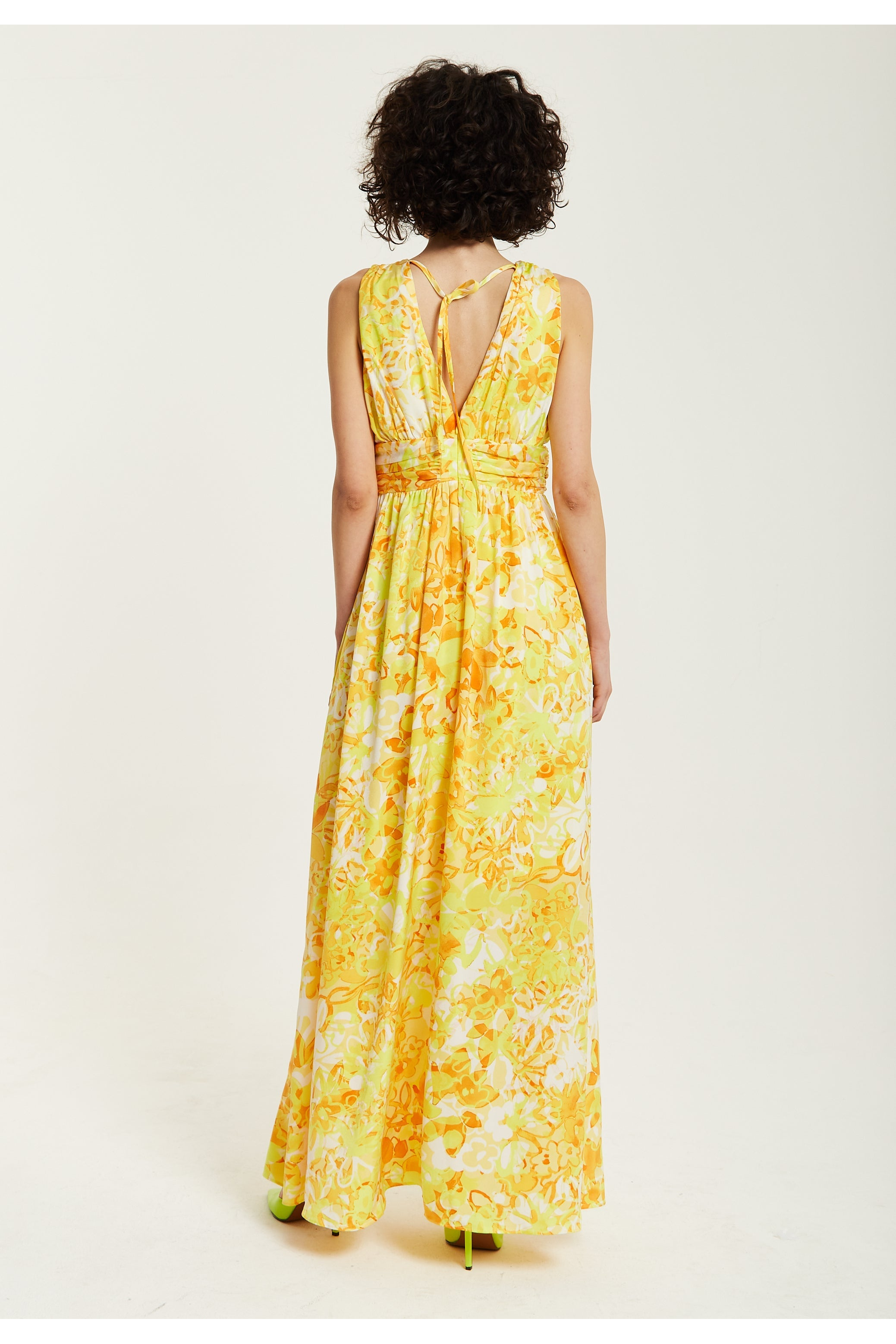 Yellow And Orange Floral Print V-neck Maxi Dress F9-256-LIQ23SS096
