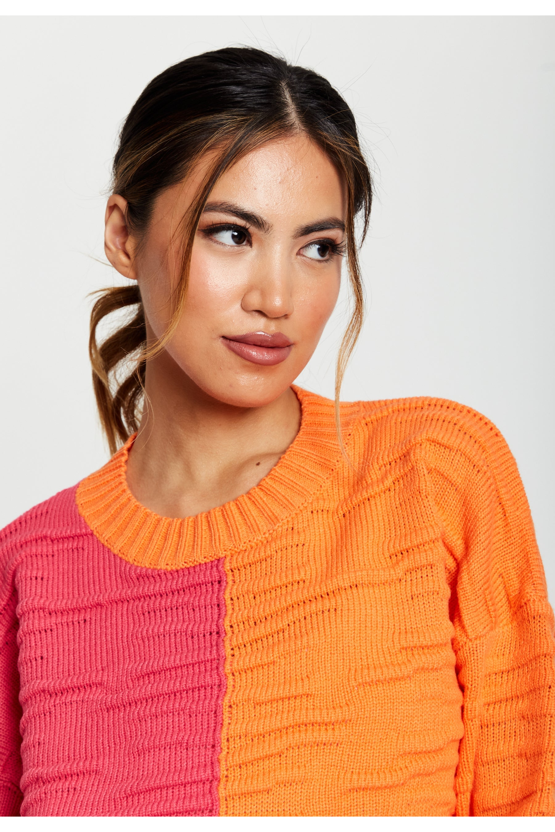 Colour Block Jumper In Orange And Pink D1-LS-L22AW022