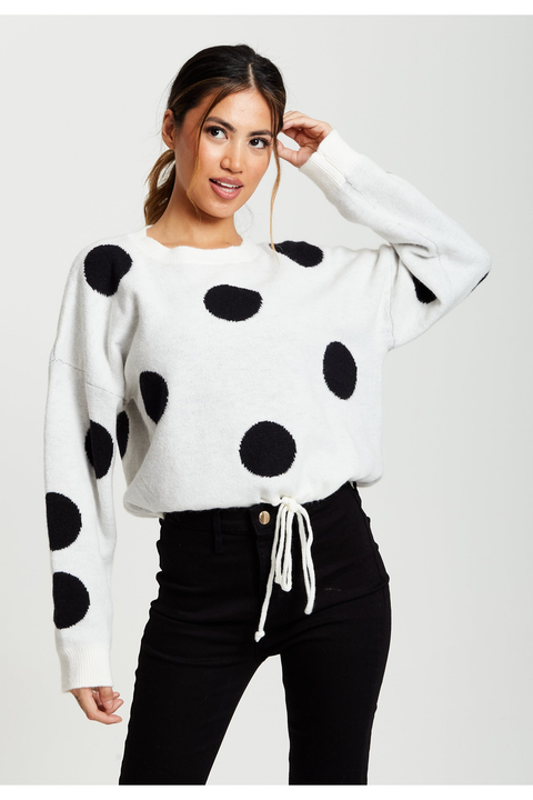 Black Polka Dot Jumper In White E7-144-LIQKNAW22-3107-B