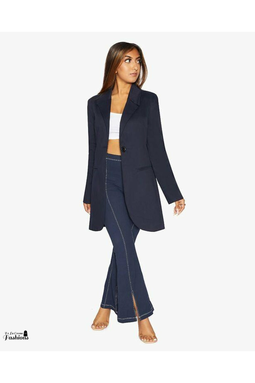 De La Creme Womens Curved Hem Longline Blazer De La Crème