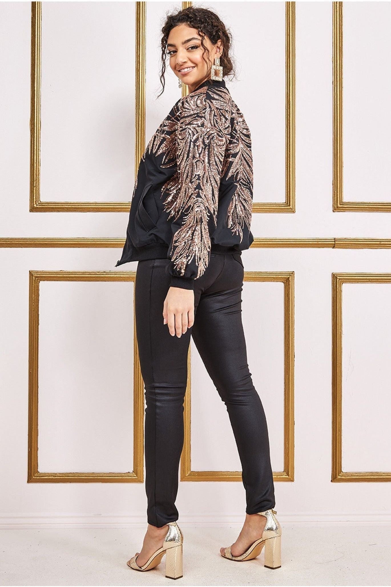 Sequin Embroidered Bomber Jacket - Champagne JK01